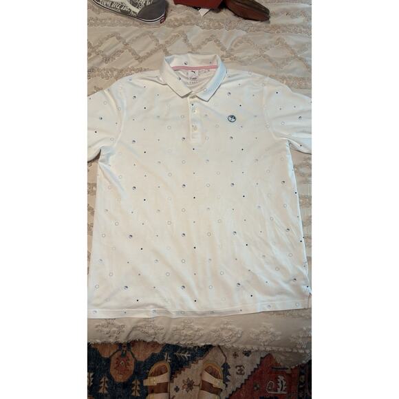 Puma Arnold Palmer Cloudspun Contender Polo Shirt Mens XL with Blue Umbrellas - Picture 1 of 9